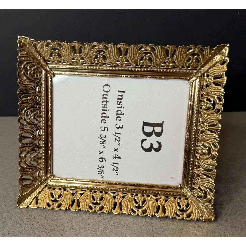 Vintage Brass Picture Frame 3.5 x 4.5 Filigree Ornate Gold Tone Hollywood EUC